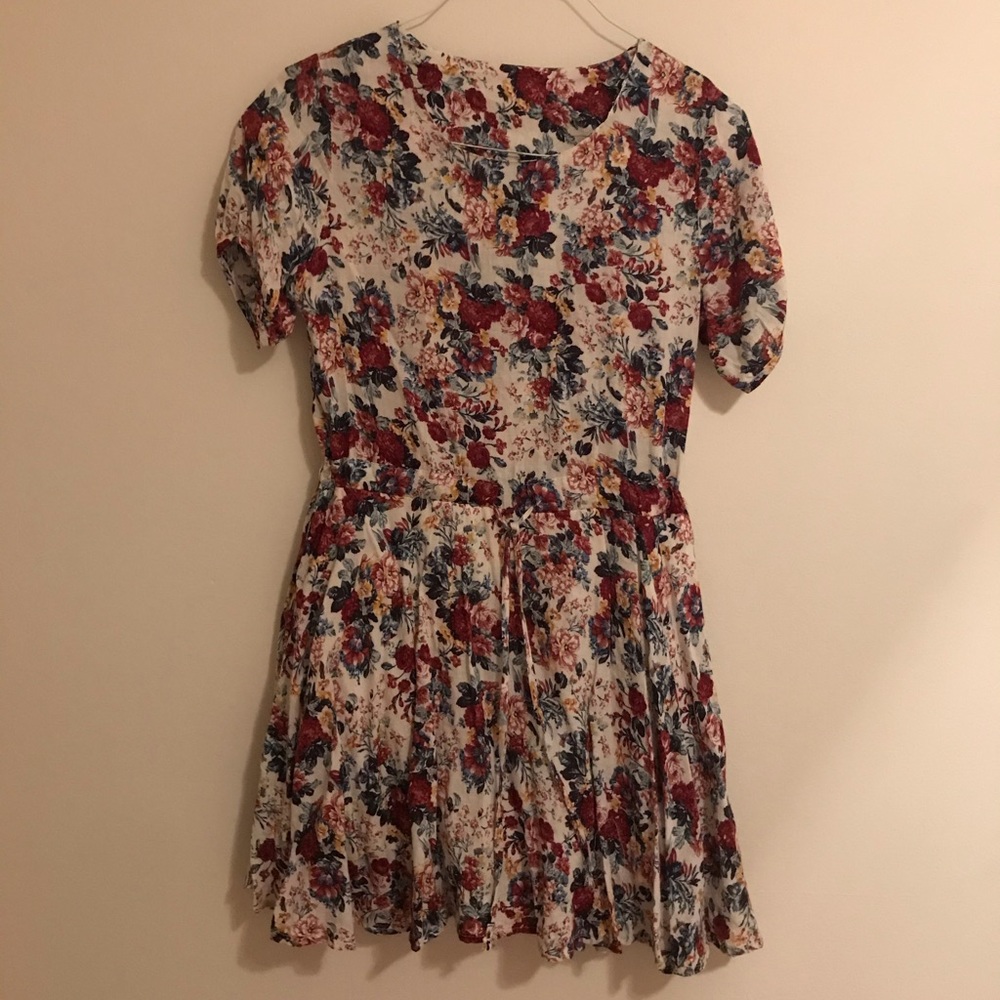 Floral print cotton cinch waist dress